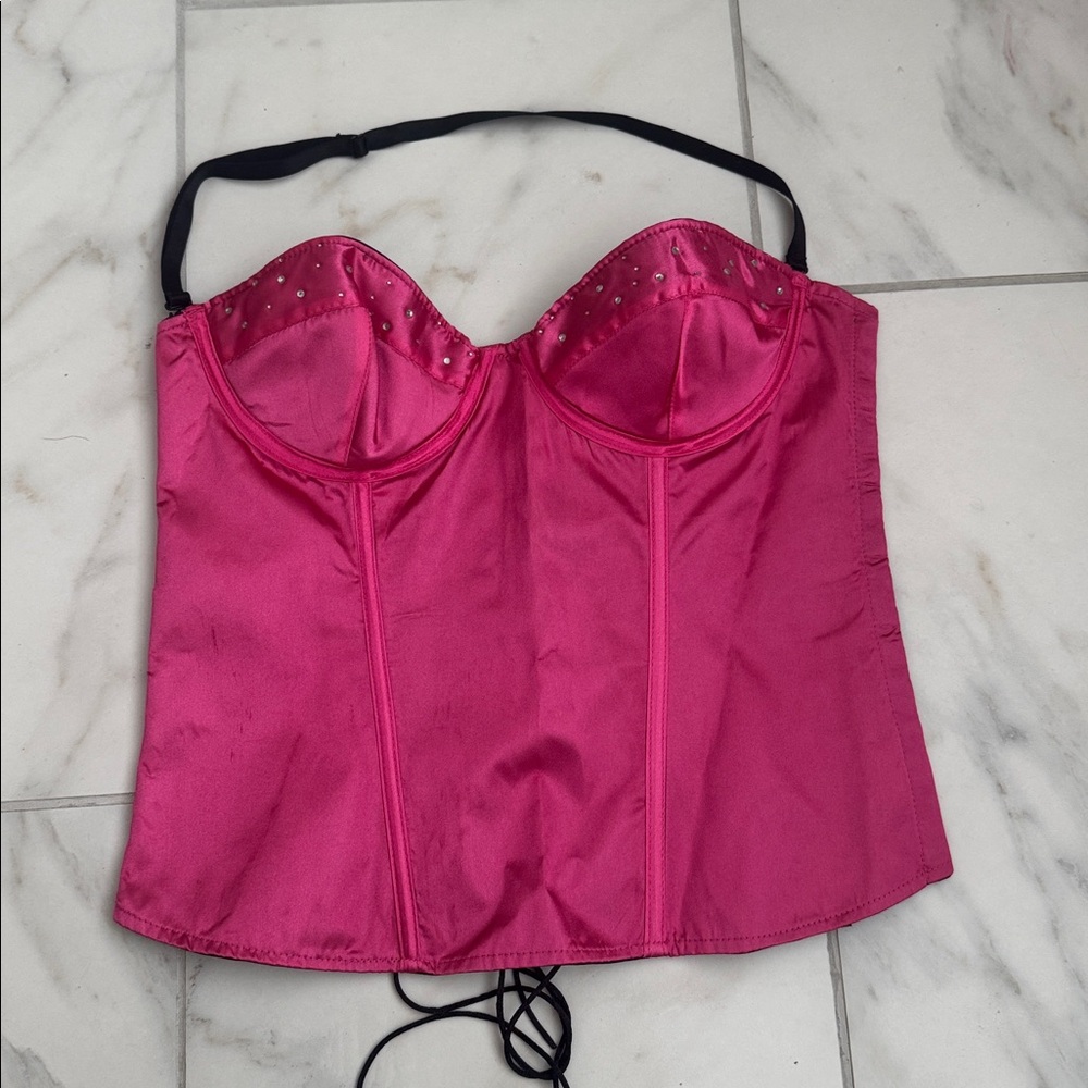 Sexy REVERSIBLE Pink and Black Satin Corset Top